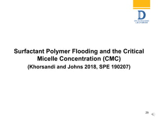 Surfactant Polymer Flooding and the Critical
Micelle Concentration (CMC)
(Khorsandi and Johns 2018, SPE 190207)
29
 