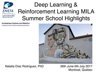 Deep Learning &
Reinforcement Learning MILA
Summer School Highlights
Natalia Díaz Rodríguez, PhD 26th June-5th July 2017
Montreal, Quebec
 