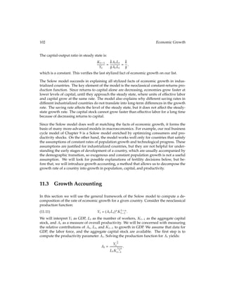 50 The Labor Market
Of course, we get the same answer for l?
s, since supply must equal demand in equilibrium.
Given these answers for l?
s, l?
d, and w?, we can perform comparative statics to determine
how the equilibrium values are inﬂuenced by changes in the underlying parameters. For
example, suppose the economy experiences a positive shock to its productivity. This could
be represented by an increase in the A parameter to the production function. We might be
interested in how that affects the equilibrium wage:
@w?
@A = 

+ 1

1 
 0;
so the equilibrium wage will increase. Just by inspecting the formula for l?
d and l?
s, we
know that labor supply and labor demand will be unchanged, since Adoes not appear. The
intuition of this result is straightforward. With the new, higher productivity, households
will be more inclined to hire labor, but this is exactly offset by the fact that the new wage
is higher. On the other side, households are enticed to work more because of the higher
wage, but at the same time they are wealthier, so they want to enjoy more leisure, which is
a normal good. Under these preferences, the two effects cancel.
Variable Deﬁnition
w Wage in consumption goods per unit of labor
ld Labor demanded by owner of farm
f(ld) Output of farm
 Proﬁt of farm
c Consumption of household
ls Labor supplied by household
u(c;ls) Utility of household
 Lagrange multiplier
L Lagrangean
A Parameter of the production function
 Parameter of the production function
Table 6.1: Notation for Section 6.1
6.2 Intertemporal Labor Choice
The model in this section is a pure extension of that developed in Section 3.2. In that model
the representative household lived for two periods. Each period, the household got an
endowment, e1 and e2. The household chose each period’s consumption, c1 and c2, and the
number of dollars of bonds b1 to carry from period 1 to period 2.
 