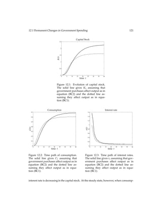 8.2 The Quantity Theory 59
how velocity Vt and the the amount of purchases Yt are determined.
8.2 The Quantity Theory
Our task is to add theoretical underpinnings to the quantity equation in order to better un-
derstand inﬂation. The best way to proceed would be to write down a model that explains
how the decisions of optimizing agents determine velocity Vt and output Yt. We will do
that in the following section, but as a ﬁrst step we will start with a simpler approach. We
assume that velocity and output in each year are given constants that are determined inde-
pendently of the money supply Mt and the price level Pt. Further, we assume that velocity
does not change over time. Therefore we can drop the time subscript and use V to denote
velocity. The central bank controls money supply Mt, so the price level Pt is the only free
variable. Given these assumptions, the quantity equation implies that the central bank has
perfect control over the price level. If the central bank changes money supply, the price
level will change proportionally. We can see that by solving the quantity equation for Pt:
Pt = MtV=Yt:
(8.1)
Let us now see what this implies for inﬂation. The inﬂation rate t in a given year t is
deﬁned as the relative change in the price level from t to t+ 1, or:
t =
Pt+1 Pt
Pt
:
This can also be written as:
1 + t =
Pt+1
Pt
:
(8.2)
Taking the ratio of equation (8.1) for two consecutive years, we get:
Pt+1
Pt
=
Mt+1VYt
MtVYt+1
:
We know from equation (8.2) that Pt+1=Pt equals 1+t, and the V terms cancel, so we have:
1 + t =
Mt+1
Mt
Yt
Yt+1
:
(8.3)
We now take logs of both sides and use an approximation: ln(1 + x)  xwhen xis not very
large. Accordingly, equation (8.3) becomes:
t  [ln Mt+1 ln Mt] [ln Yt+1 ln Yt]:
This says that the inﬂation rate approximately equals the difference between the growth
rate of money supply and the growth rate of output.2
If output grows while the money
2See Chapter 1 for a general discussion of growth rates.
 