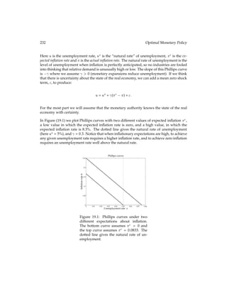 12.1 Permanent Changes in Government Spending 115
Total output (GDP) is private output YP plus government output YG, or:
YSS = KSS
 + G:
Consumption is, in this case, determined by the budget constraint equation (BC1). At the
steady-state, then:
CSS = KSS
 + (1 Æ)KSS KSS (1 )G:
We can simplify this to produce:
CSS = KSS
 ÆKSS (1 )G:
At the steady-state, the household must be investing just enough in new capital to offset
depreciation. Substituting into the law of motion for capital provides:
ISS = ÆKSS:
Now we are ready to determine the effect of government spending on total output, con-
sumption and the capital level. When we think about changing G we are comparing two
different steady states. Thus there may be short-term ﬂuctuations immediately after the
government announces its new spending plan, but we are concerned here with the long-
run effects.
Notice immediately that:
dKSS
dG = 0;
(12.6)
dYSS
dG =
d
dG(YP + YG) = ; and:
(12.7)
dCSS
dG = (1 )G::
(12.8)
That is, total output is increasing in G but consumption is decreasing in G if   1. Thus
  1 is an example of crowding out. Think of it this way: the government spends $1000 on
a new factory, which produces 1000 units of new output. The household pays the $1000
in taxes required to construct the new factory, does not alter its capital level and enjoys the
extra output of 1000as consumption. If   1 the household has lost consumption. Thus
output has increased and consumption has decreased.
Why do we automatically assume that   1? This is equivalent to saying that the gov-
ernment is worse at building factories than the private sector. The government may be
the only institution that can provide contract enforcement, police and national defense, but
long history has shown that it cannot in general produce ﬁnal goods as effectively as the
private sector.
One ﬁnal note before we turn our attention to the effect of production augmenting gov-
ernment spending. Government transfer payments, in which the government takes money
 