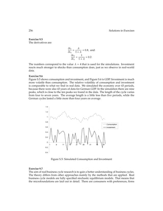 126 The Effect of Government Purchases
Funded Pension Systems
Begin with an analysis of a funded system. The government levies a tax rate of  on young
workers’ income y, taking y. Since the young workers do not affect y, this is equivalent to
a lump-sum tax. The government invests y on behalf of the young workers, realizes the
common real rate of return r on it, and returns it to the agents when they are retired. In
addition, workers of generation t may save an amount St  0 in the bond market on their
own. Assume that  is small relative to the savings needs of agents. This will prevent them
from attempting to set St  0, and will save us having to check corner conditions.
Given  and St, we can calculate an agent’s expected consumption path Ct
0;Ct
1:
Ct
0 = (1 )y St
(12.13)
Ct
1 = (1 + r)(y + St):
(12.14)
Because the government has taken y from the agent while young, he is left only with (1
)y to split between consumption while young and own-savings, St. When old, the agent
gets the beneﬁt of both public (government forced) savings y and private (own) savings
St. Consumption while old is merely the total volume of savings times the prevailing gross
interest rate 1 + r.
We are now ready to ﬁnd St for this agent. The agent maximizes U(Ct
0;Ct
1) where Ct
0 as
a function of St is given by equation (12.13) and Ct
1 by equation (12.14). Thus the agent
solves:
max
St
n
2
p
(1 )y St + 2 