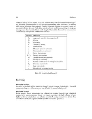 (1 + R):
(3.16)
If you compare equation (3.16) to equation (3.7), you will ﬁnd the Euler equations are the
same in the two-period and inﬁnite-period models. This is because the intertemporal trade-
offs faced by the household are the same in the two models.
Just like in the previous model, we can analyze consumption patterns using the Euler equa-
tion. For example, if  