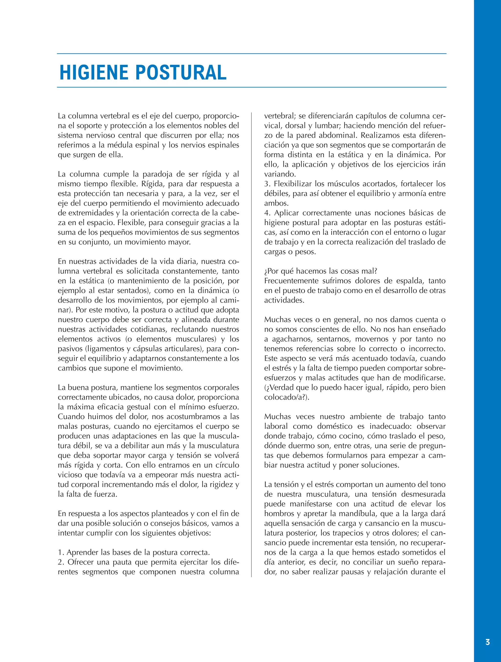 Higiene Postural y Ejercicios Columna | PDF