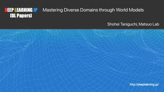 Mastering Diverse Domains through World Models
Shohei Taniguchi, Matsuo Lab
 