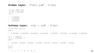 Hidden Layer: hH
(x)= g(WH
· h1
(x))
Softmax Layer: z(x) = o(WO
· h2
(x))
18
 