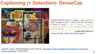 15
Captioning (+ Detection): DenseCap
Johnson, Justin, Andrej Karpathy, and Li Fei-Fei. "Densecap: Fully convolutional localization networks for
dense captioning." CVPR 2016
 