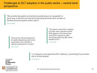 Challenges to DLT adoption in the public sector – central bank
perspective
1052017 Global Blockchain Benchmarking Study
 