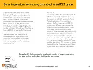 Some impressions from survey data about actual DLT usage
362017 Global Blockchain Benchmarking Study
 