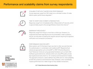 Performance and scalability claims from survey respondents
742017 Global Blockchain Benchmarking Study
 