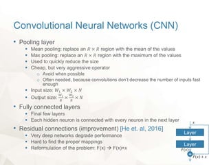 Convolutional Neural Networks (CNN)
• Pooling layer
 Mean pooling: replace an 𝑅 × 𝑅 region with the mean of the values
 ...