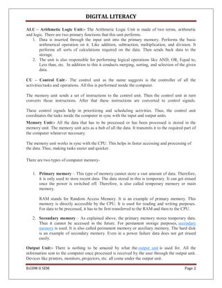 Digital Literacy Material for I BA/BCOM/BSC II-Sem Students | PDF