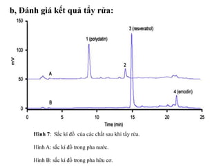 b, Đánh giá kết quả tẩy rửa:
Hình 7: Sắc kí đồ của các chất sau khi tẩy rửa.
Hình A: sắc kí đồ trong pha nước.
Hình B: sắc kí đồ trong pha hữu cơ.
 
