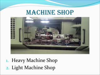 machine shop
1. Heavy Machine Shop
2. Light Machine Shop
 