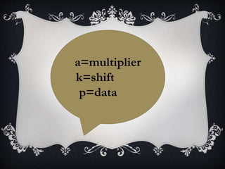 a=multiplier
k=shift
p=data