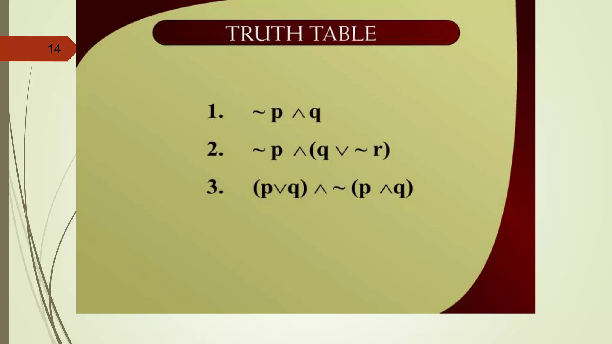 14
Truth Table
 