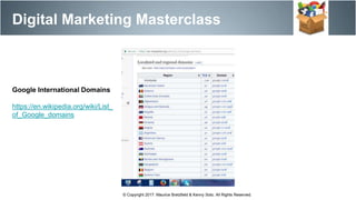 Digital Marketing Masterclass
© Copyright 2017. Maurice Bretzfield & Kenny Soto. All Rights Reserved.
Google International Domains
https://en.wikipedia.org/wiki/List_
of_Google_domains
 