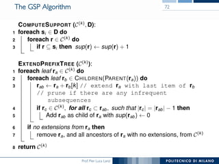 Prof. Pier Luca Lanzi
The GSP Algorithm 72
 