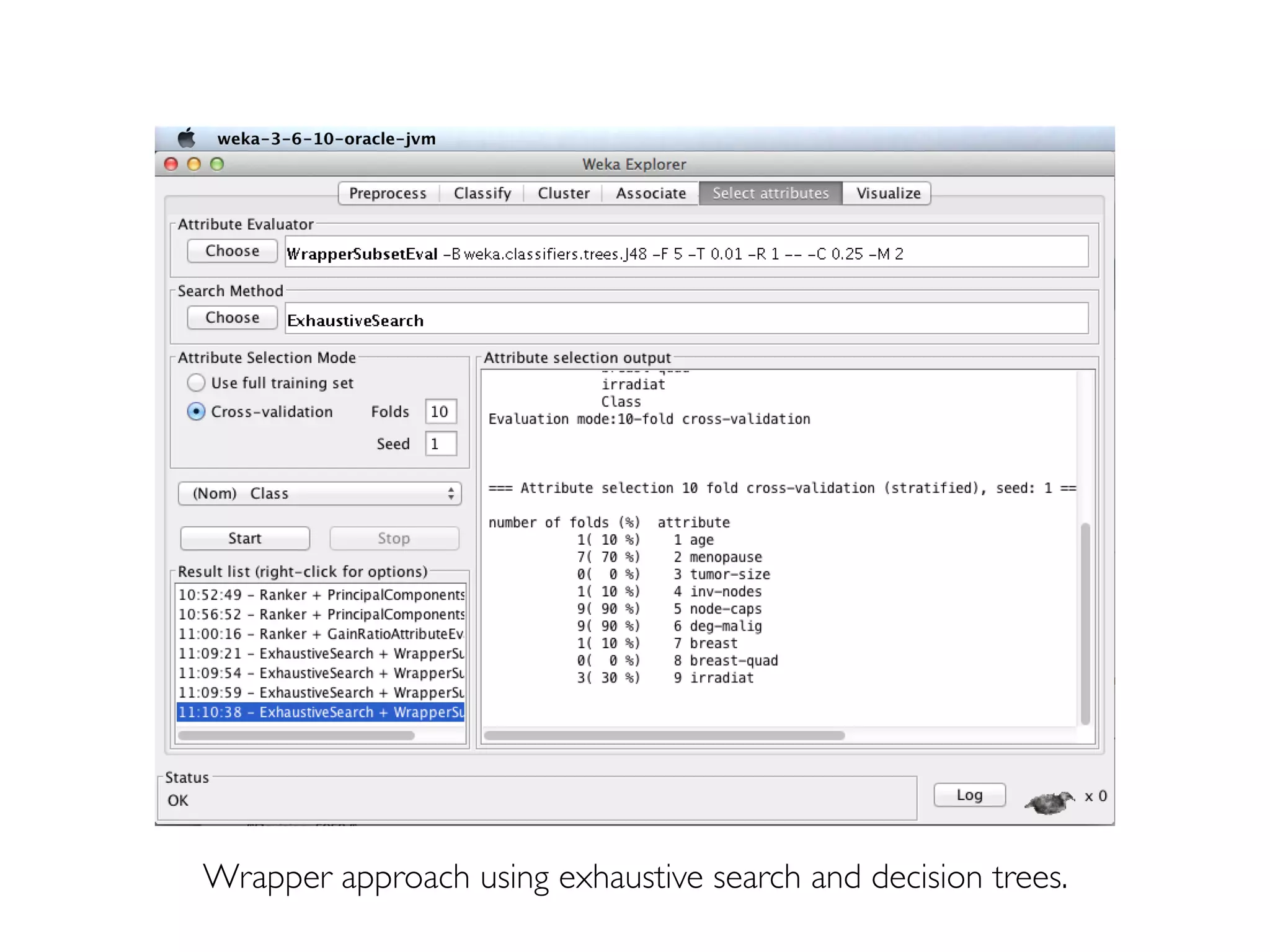 Prof. Pier Luca Lanzi
Wrapper approach using exhaustive search and decision trees.
 