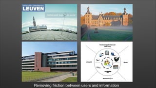 Technology Enhanced
Learning

e-health

Music

Research 2.0

Removing friction between users and information

 