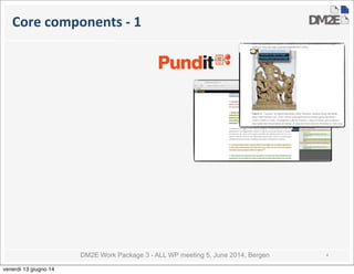 DM2E Work Package 3 - ALL WP meeting 5, June 2014, Bergen
Core	
  components	
  -­‐	
  1
4
venerdì 13 giugno 14
 