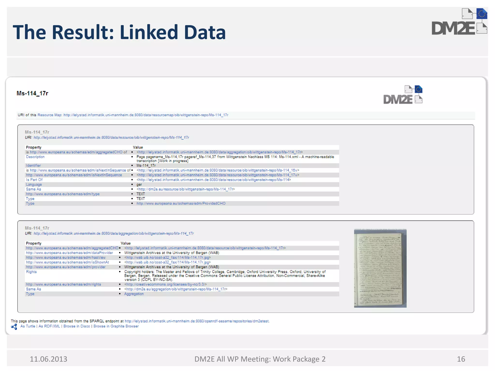 The Result: Linked Data
DM2E All WP Meeting: Work Package 2 1611.06.2013
 