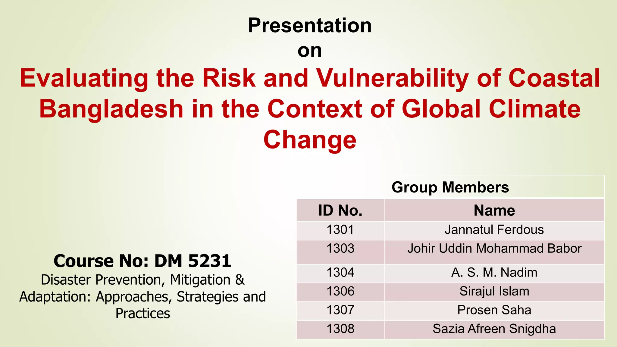 Evaluate the risk and vulnerability of coastal Bangladesh in the ...