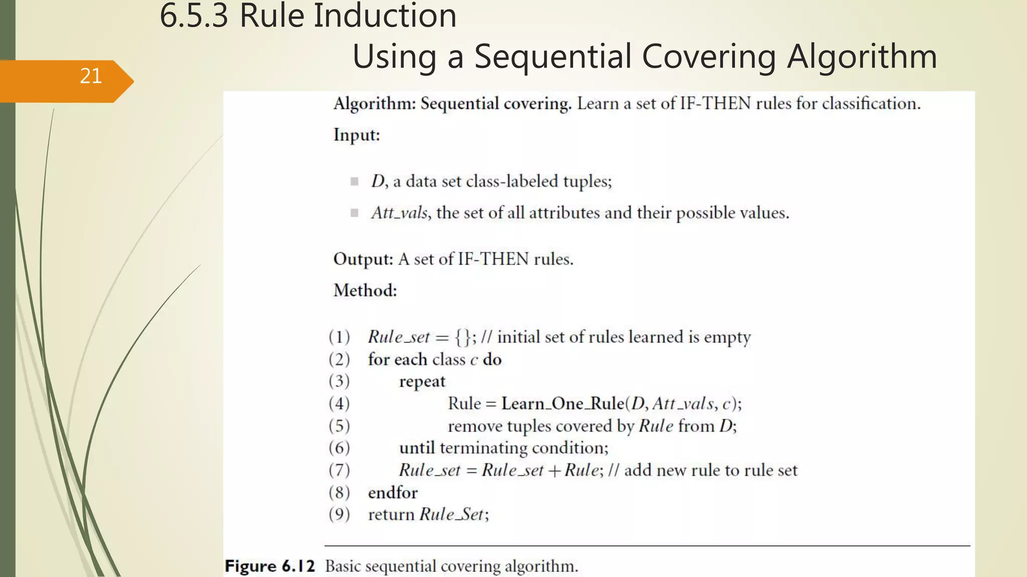 6.5.3 Rule Induction
Using a Sequential Covering Algorithm21
 