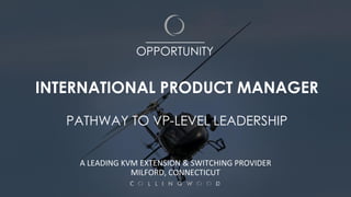 INTERNATIONAL PRODUCT MANAGER
PATHWAY TO VP-LEVEL LEADERSHIP
A LEADING KVM EXTENSION & SWITCHING PROVIDER
MILFORD, CONNECTICUT
__________
OPPORTUNITY
 