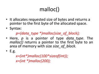 Dynamic Memory Allocation(DMA) | PPTX | Programming Languages | Computing