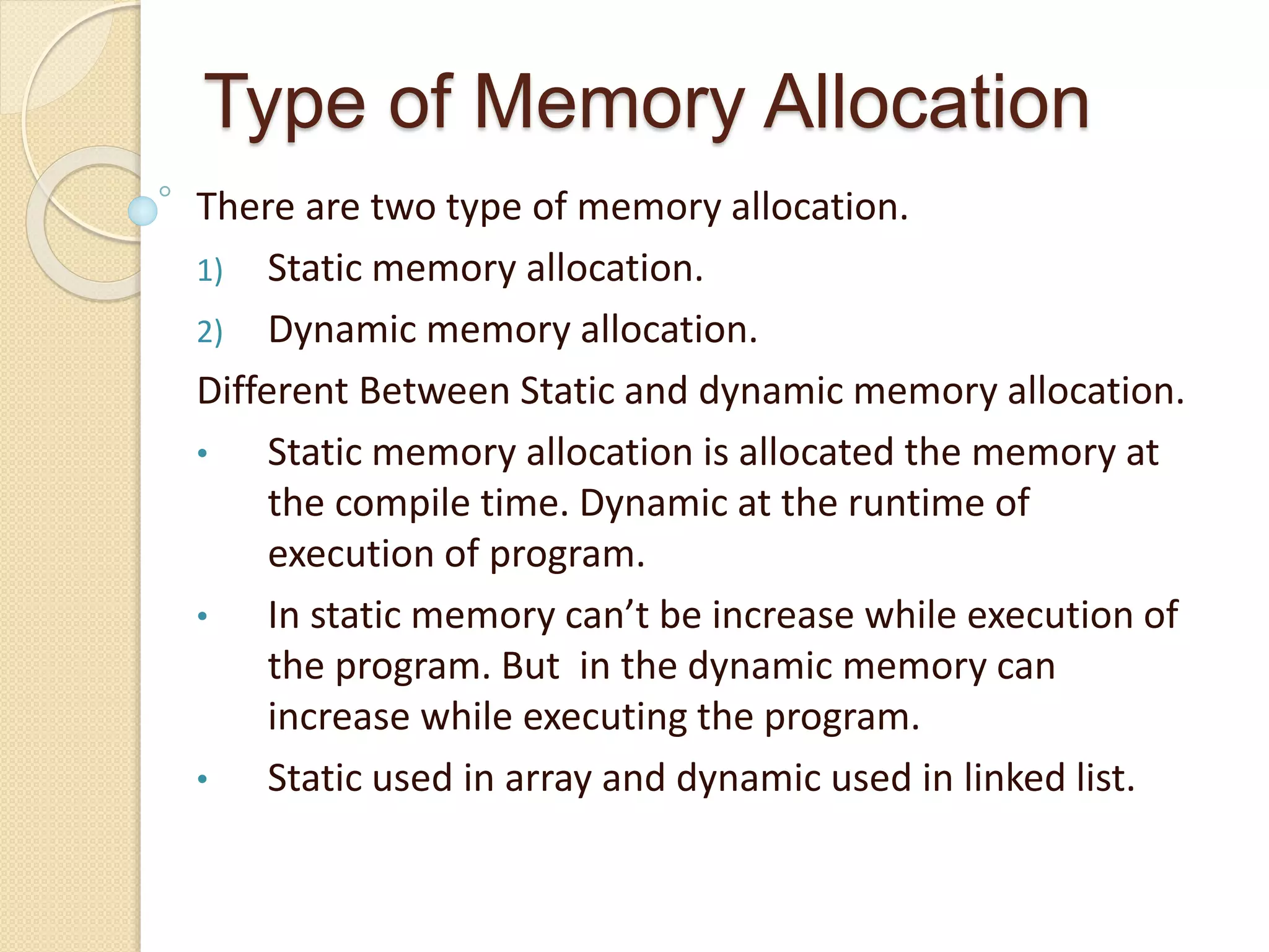 Dynamic memory Allocation in c language | PPTX