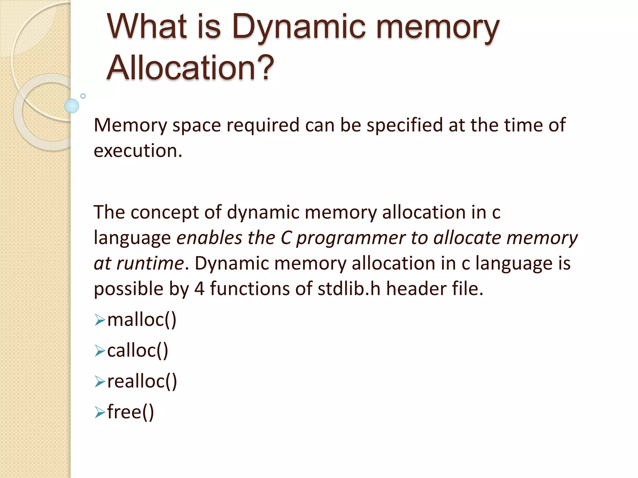 Dynamic memory Allocation in c language | PPTX