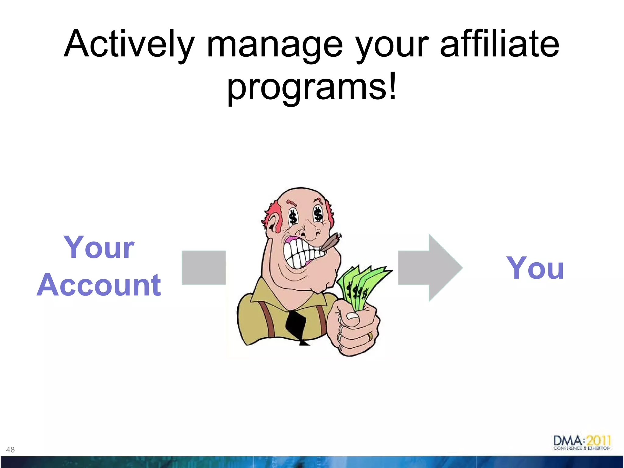Actively manage your affiliate programs! Your Account You 