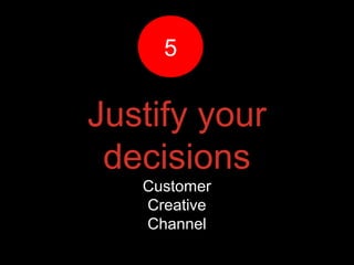 Justify your
decisions
Customer
Creative
Channel
55
 