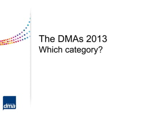 The DMAs 2013
Which category?
 