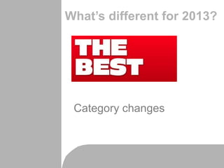 What’s different for 2013?
Category changes
 