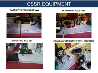 CARBIDE TIPPED CHAIN SAW
AIR LIFTING BAG SET COMBINATION CUTTER WITH SPREADER
DIAMOND CHAIN SAW
CSSR EQUIPMENT
 