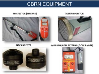 TELETECTOR (TELERAD)
CBRN EQUIPMENT
ALSCIN MONITOR
MINIRAD (BETA EXTERNAL/LOW RANGE)NBC CANISTER
 
