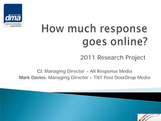 2011 Research Project

       CJ: Managing Director - All Response Media
Mark Davies: Managing Director – TNT Post DoorDrop Media
 