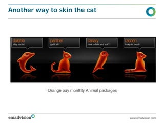 Another way to skin the cat




            Orange pay monthly Animal packages




                                                 www.emailvision.com
 