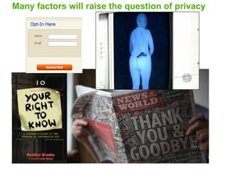 Many factors will raise the question of privacy
 