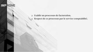  Etablir un processus de facturation.
 Respect de ce processus par le service comptabilité.
IMPROVE
 