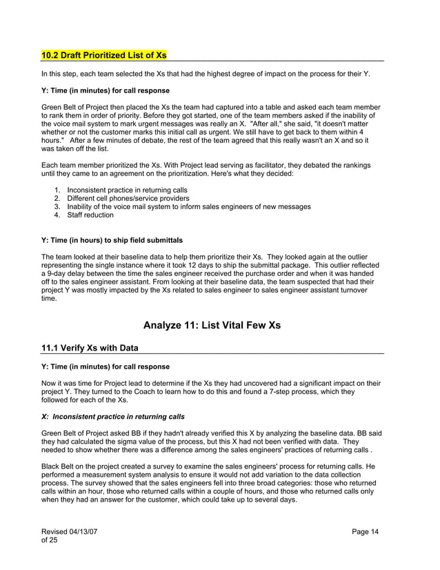 Six Sigma Dmaic Case Study Pdf Sales Business