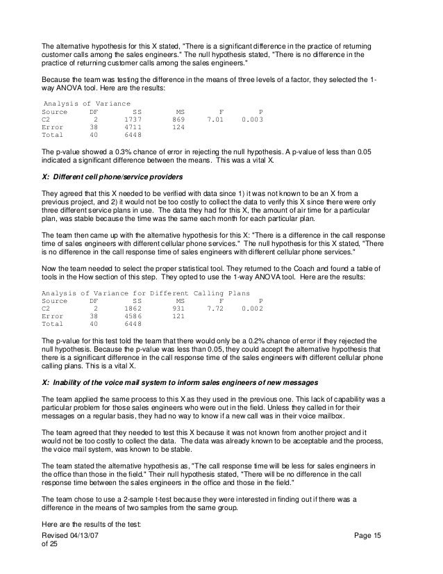 Six sigma project charter case study