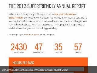 1 month project = $10K
danielmall.com/articles/superfriendly-annual-report-2012
 