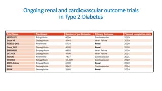 Ongoing renal and cardiovascular outcome trials
in Type 2 Diabetes
 