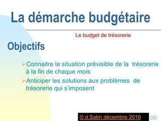 La démarche budgétaire Le budget de trésorerie Objectifs ,[object Object]