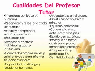 Cualidades Del Profesor Tutor Interesarse por los seres humanos.