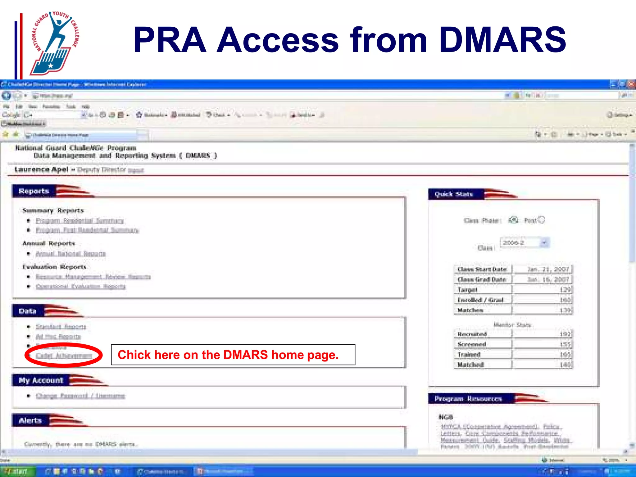 PRA Access from DMARS Chick here on the DMARS home page. 
