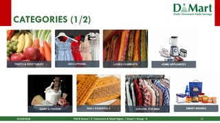 13/10/2018 ITM B School | E- Commerce & Retail Mgmt. | Dmart | Group - 6 13
CATEGORIES (1/2)
 